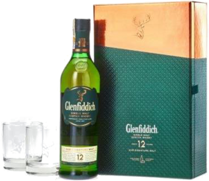 Glenfiddich 12YO 40% 0,70 L + 2 poháre