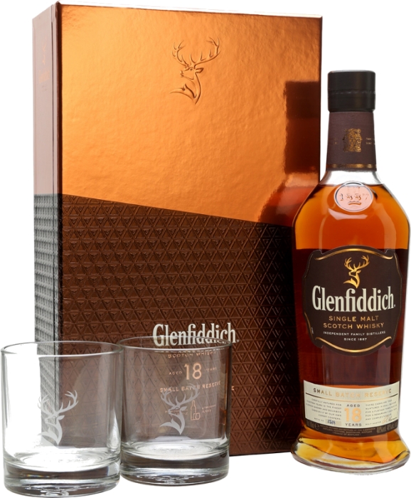 Glenfiddich 18YO 40% 0,70 L + 2 poháre