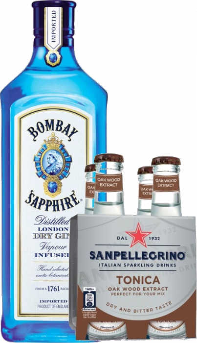 Bombay Sapphire 40% 1,00 L + S.Pellegrino Tonic 0,20 (4pack)